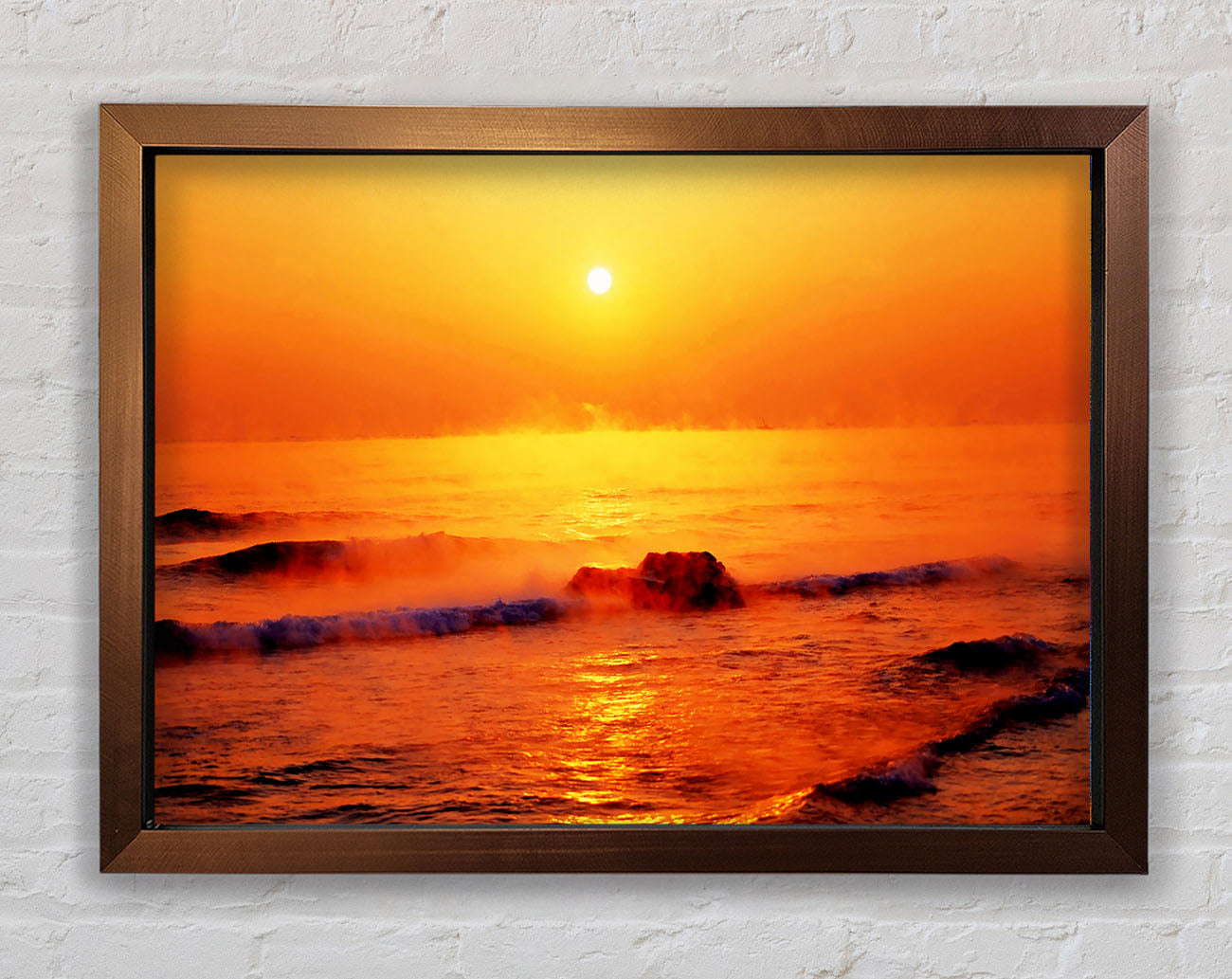 Crashing Waves At Sunset Framed Wall Art