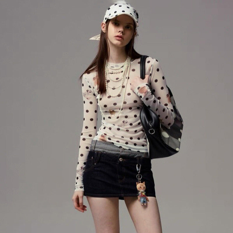 Versatile Animal And PolkaDot Printed Cropped LongSleeve Top With A Defined Waist