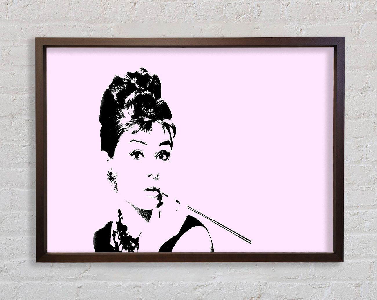 Audrey Hepburn Cigarette Pose Pink Framed Wall Art