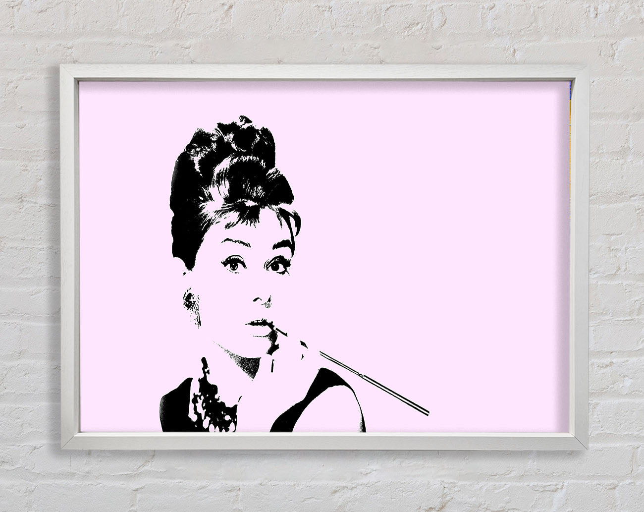Audrey Hepburn Cigarette Pose Pink Framed Wall Art