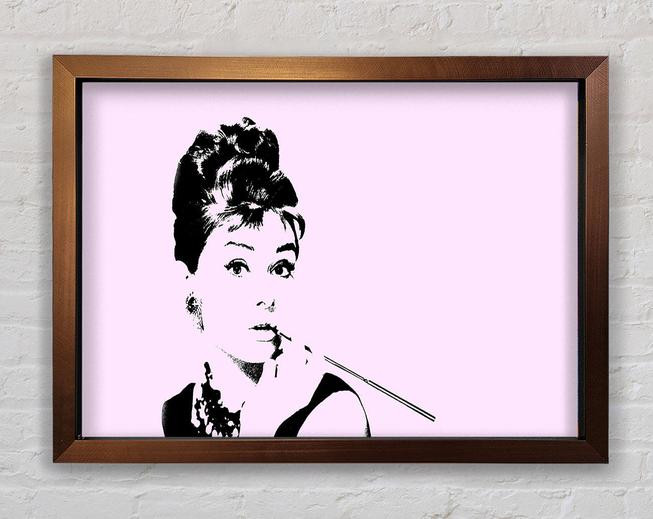 Audrey Hepburn Cigarette Pose Pink Framed Wall Art