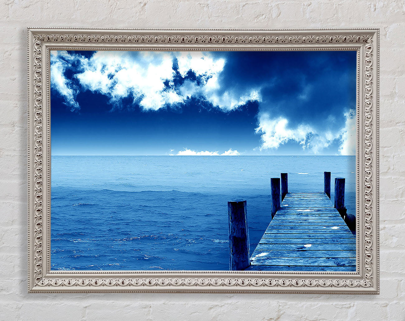 Blue Dock Clouds Framed Wall Art