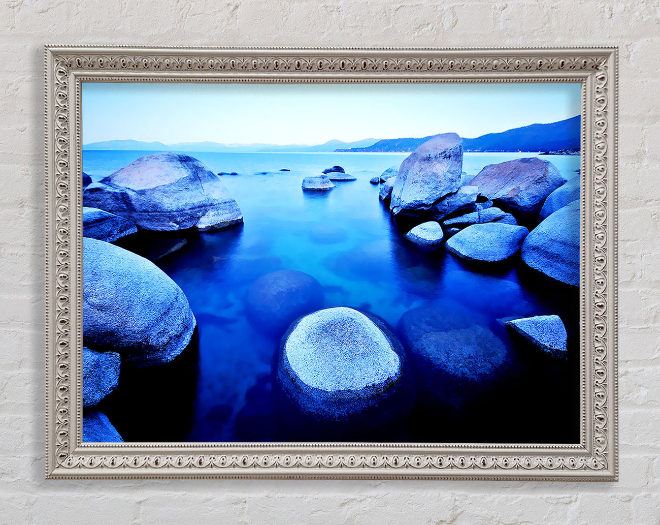 Blue Tranquil Ocean Rocks Framed Wall Art
