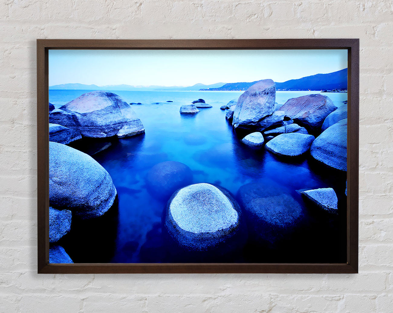 Blue Tranquil Ocean Rocks Framed Wall Art