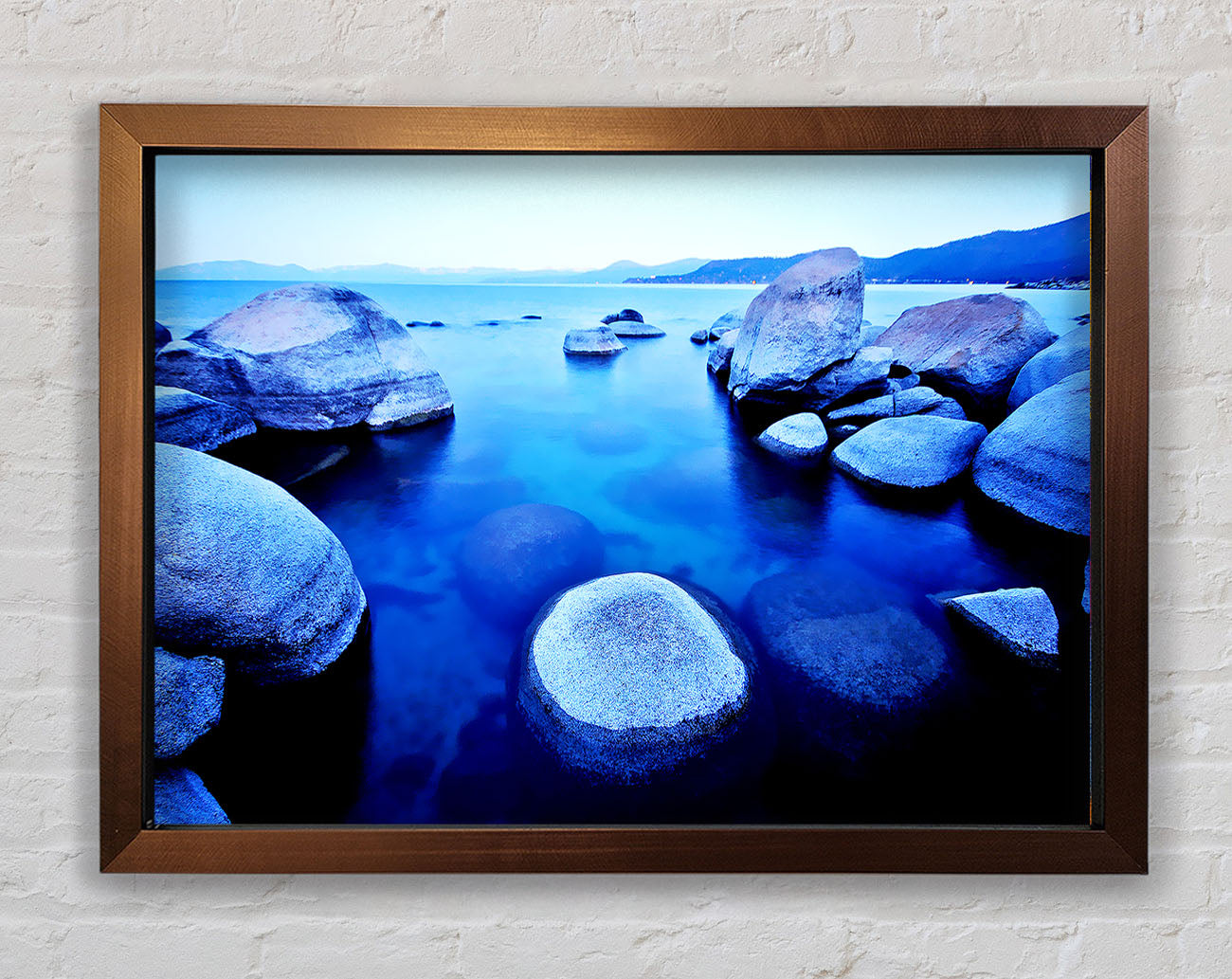 Blue Tranquil Ocean Rocks Framed Wall Art