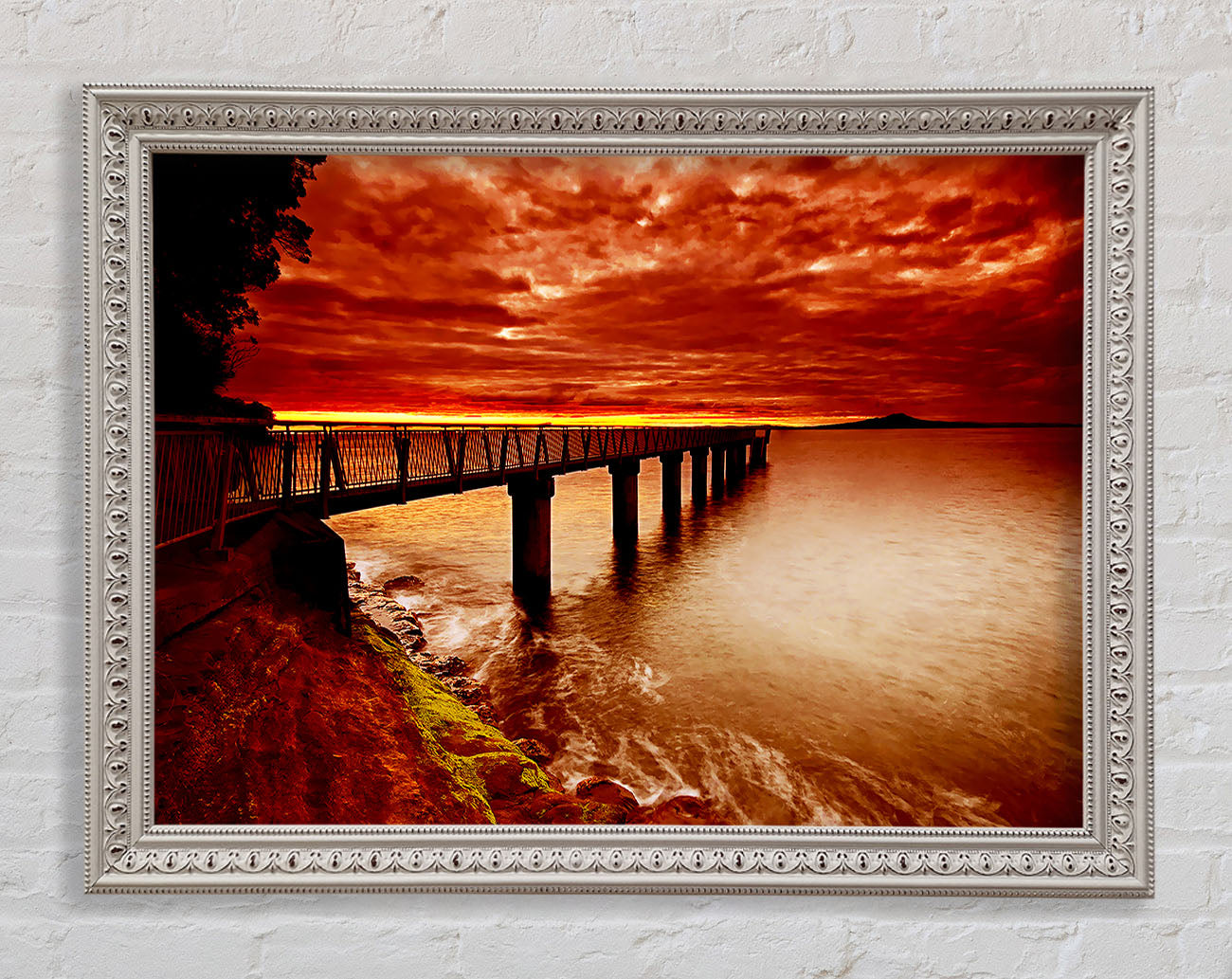 Bridge Over The Ocean Orange Framed Wall Art