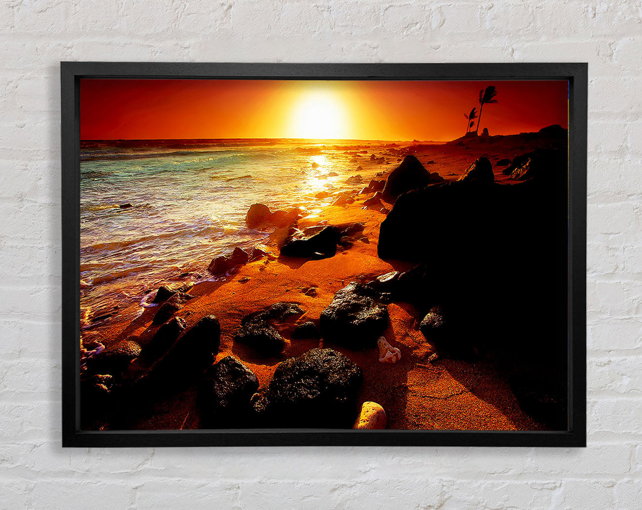 Caramel Sun Blaze Ocean Framed Wall Art