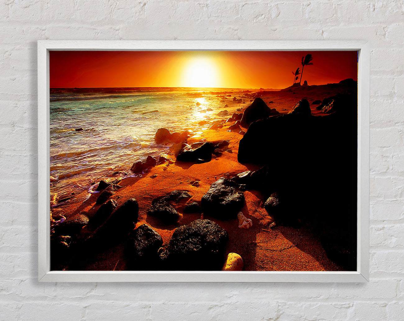 Caramel Sun Blaze Ocean Framed Wall Art