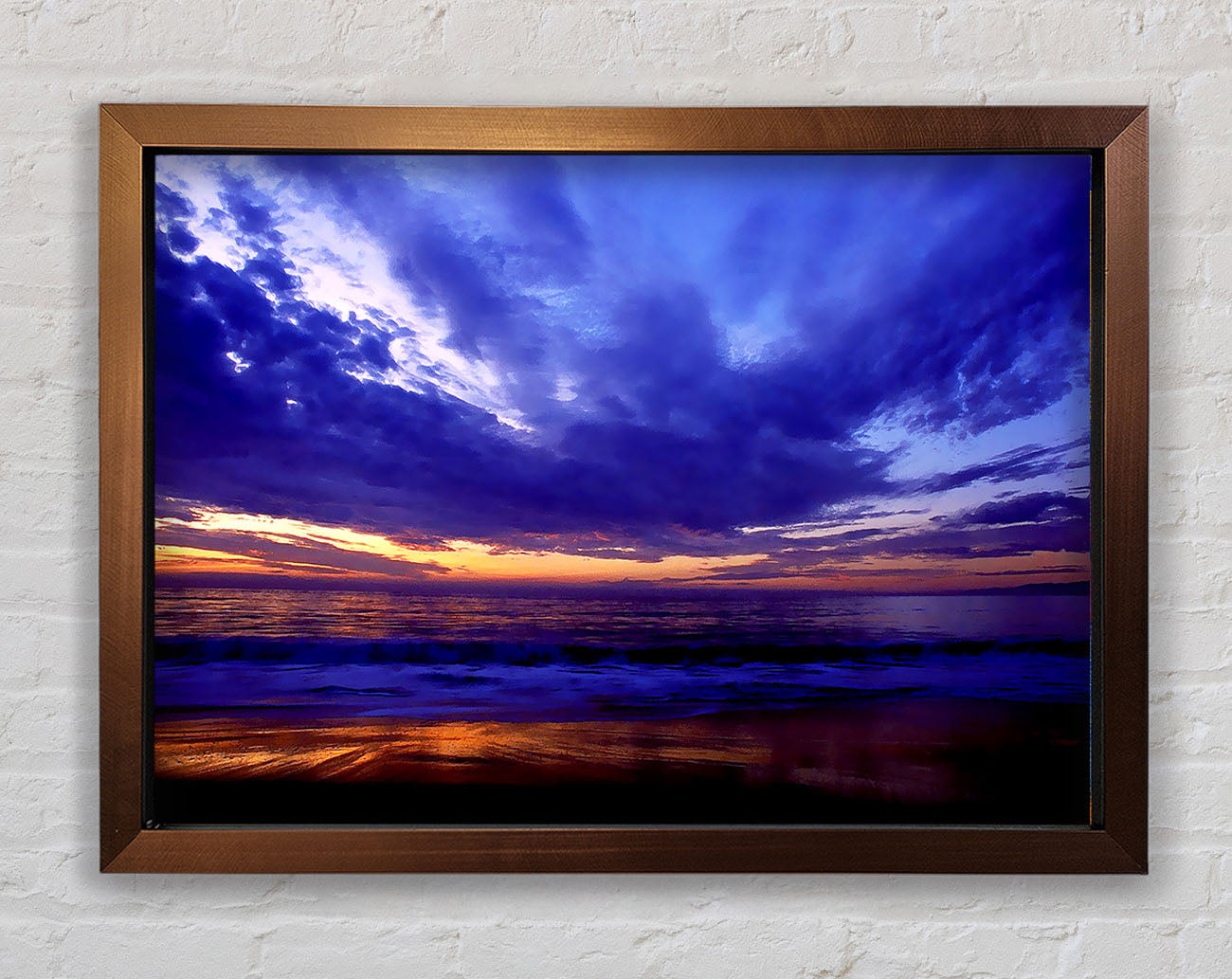 Blue Lilac Sunset Ocean Framed Wall Art