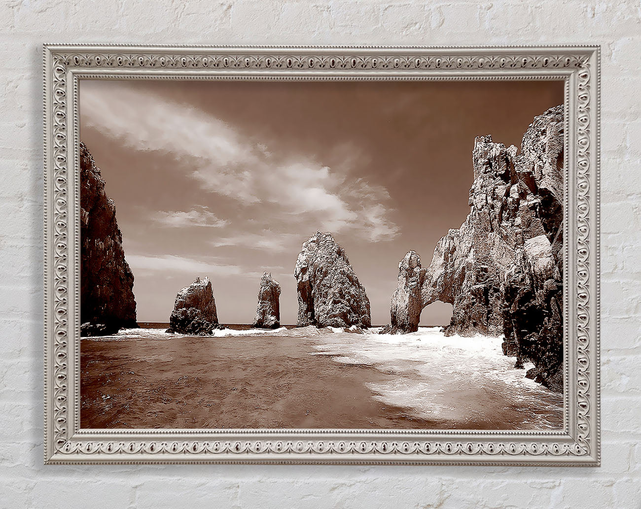 Brown Rocks In The Ocean Framed Wall Art