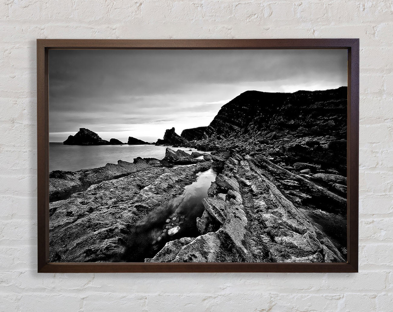 B n W Cliffs Around The Ocean Framed Wall Art