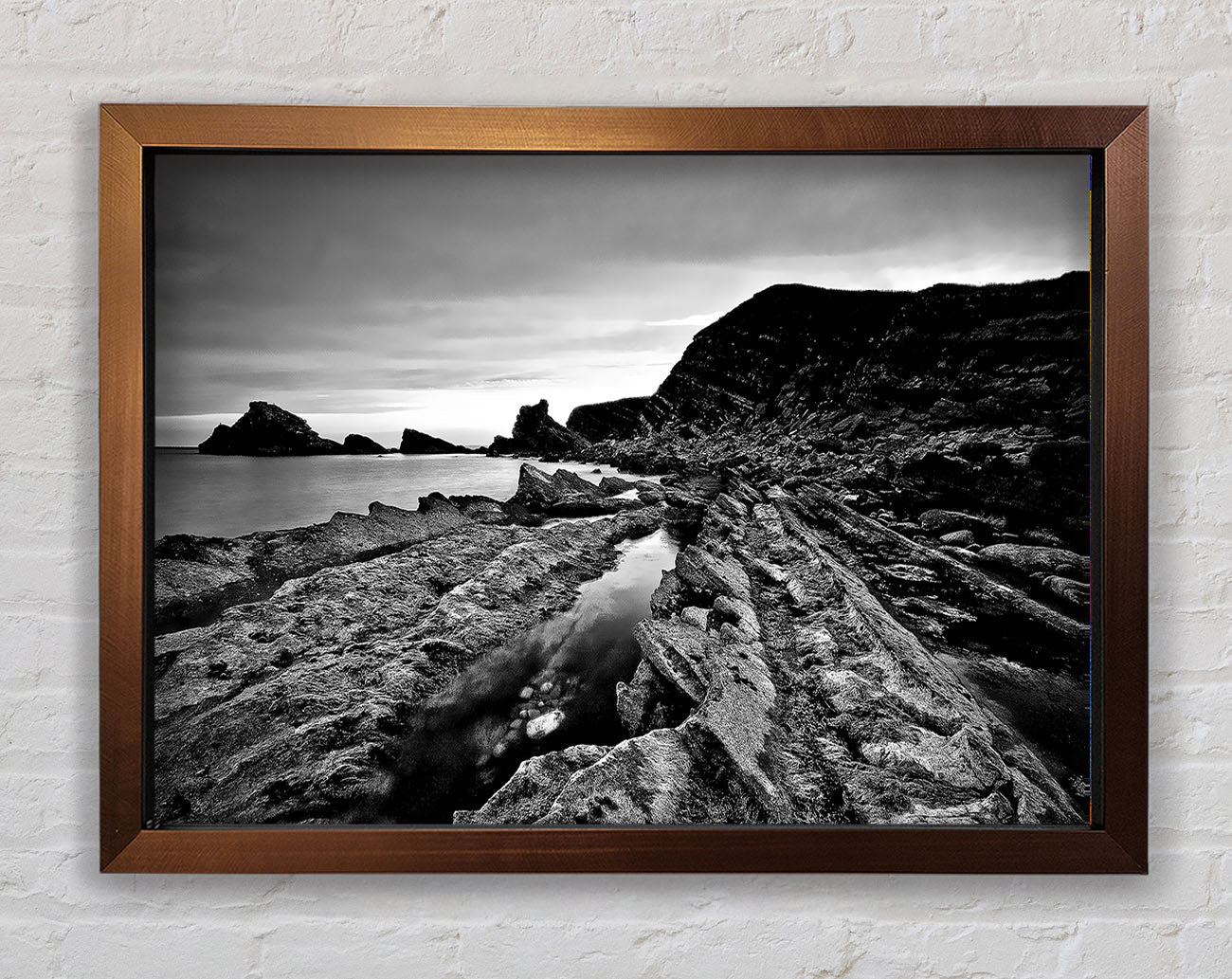 B n W Cliffs Around The Ocean Framed Wall Art