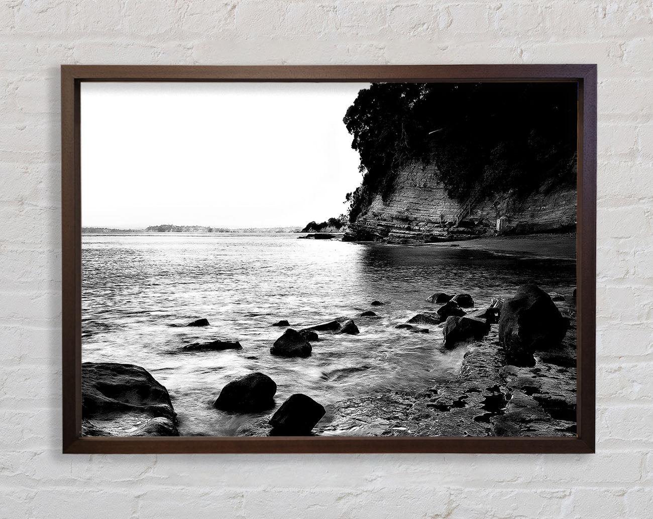 Black And White Sparkle Ocean Rocks Framed Wall Art