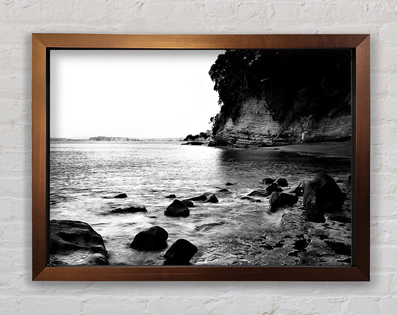 Black And White Sparkle Ocean Rocks Framed Wall Art