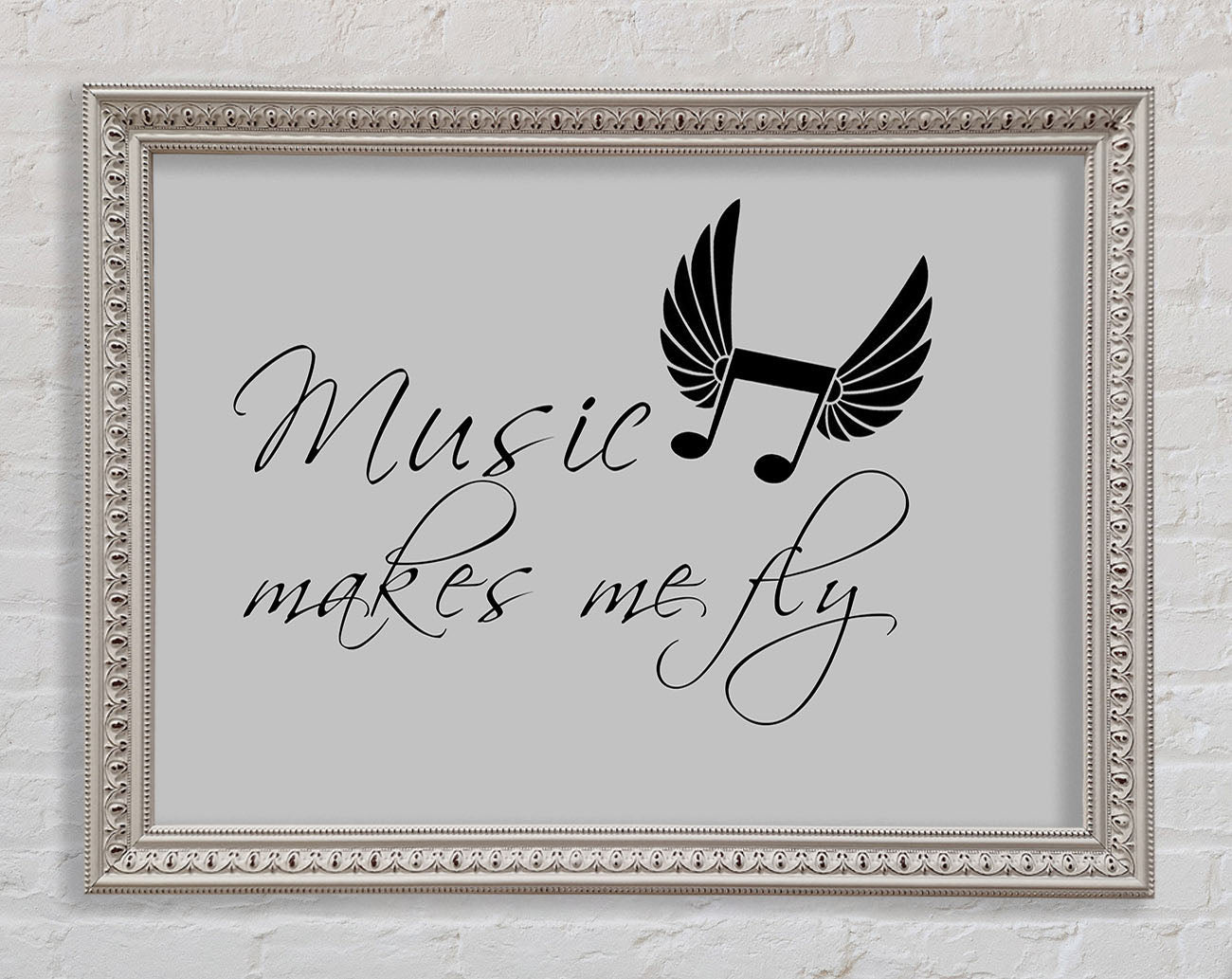 Boys room Quote Music Makes Me Fly Grey Framed Wall Art