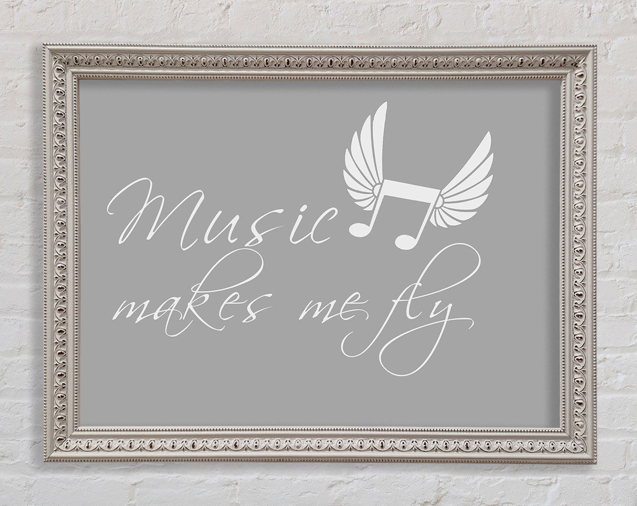 Boys room Quote Music Makes Me Fly Grey White Framed Wall Art