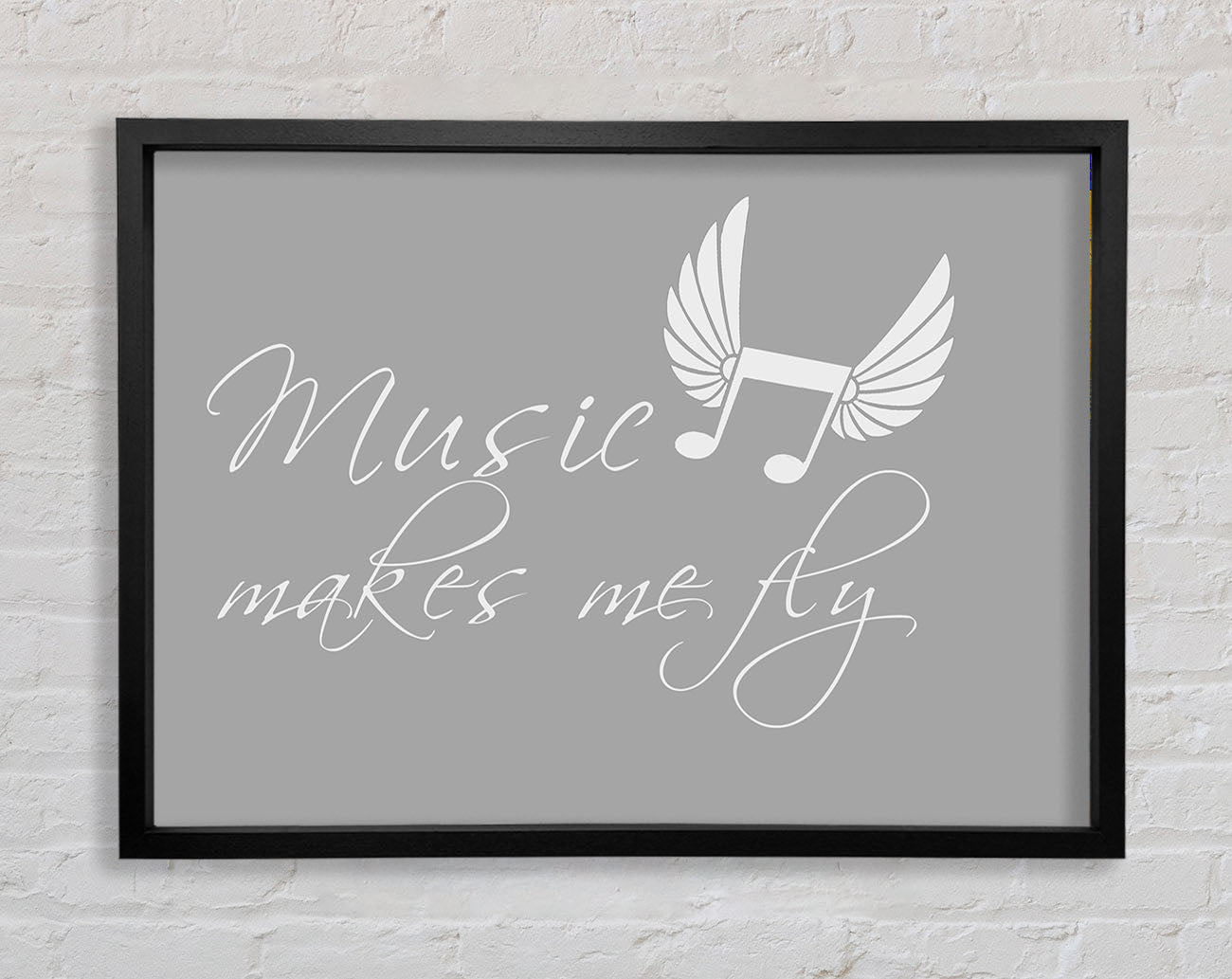Boys room Quote Music Makes Me Fly Grey White Framed Wall Art