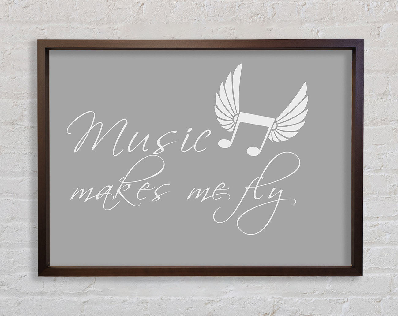 Boys room Quote Music Makes Me Fly Grey White Framed Wall Art