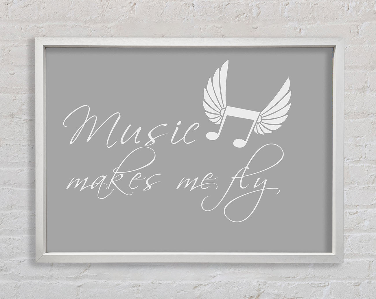 Boys room Quote Music Makes Me Fly Grey White Framed Wall Art