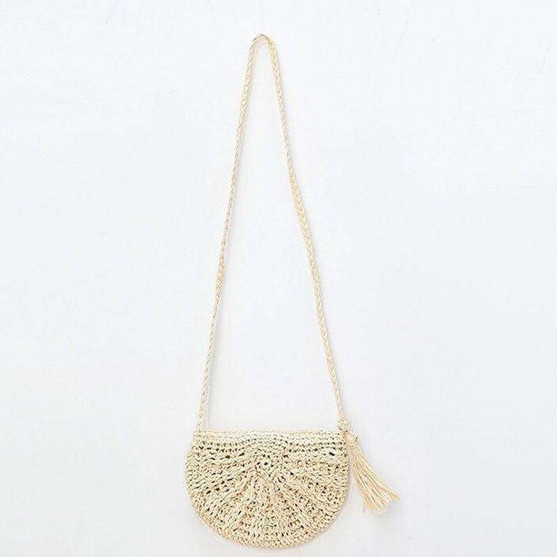 Women's Fashion Casual Handmade Straw Woven Shoulder Tassel Beach Bag