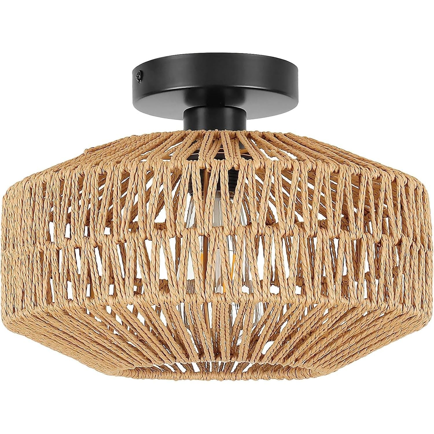 Schindora Boho Rattan Ceiling Light – E27 Rustic Braided Lamp Shade