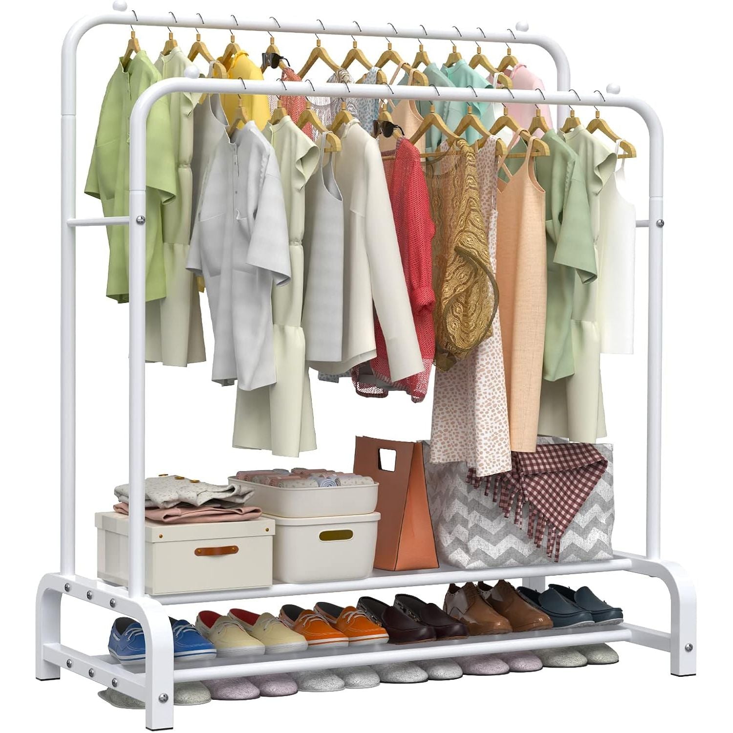 LOEFME 2-Tier Clothes Rail – Double Metal Garment Rack, White