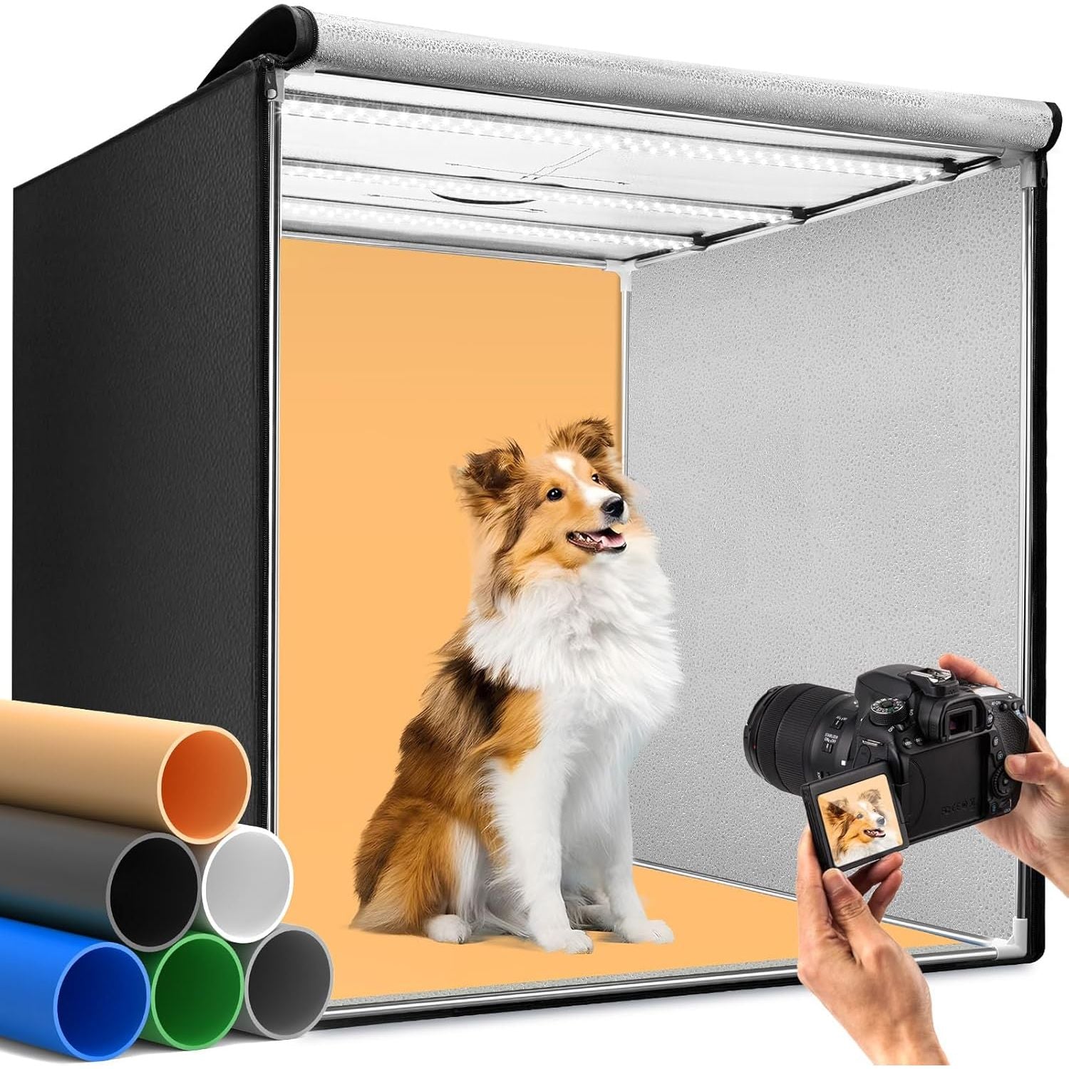 Light Box Photography 80cm 5600K Dimmable LED Studio with 6 Backdrops DUCLUS