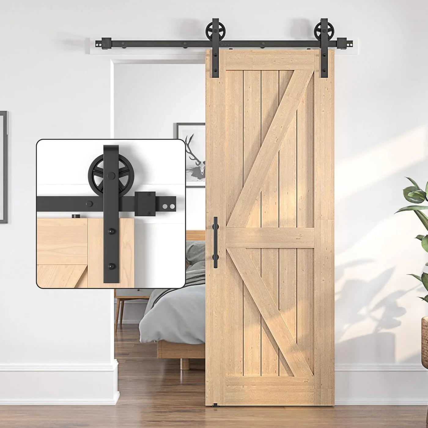 Sliding Barn Door Kit 9FT Heavy Duty Large Wheel Black Steel Track SANKEYTEW