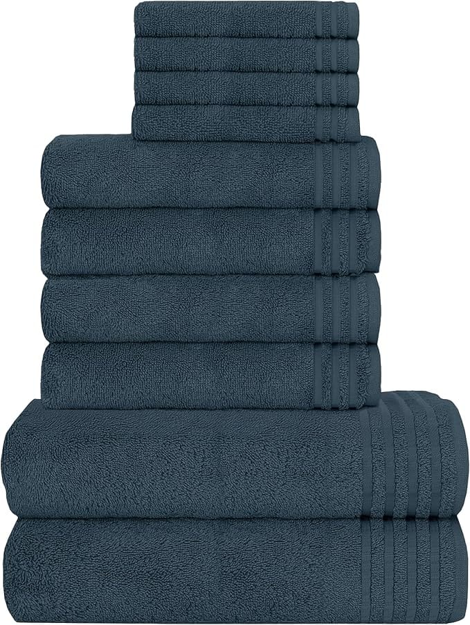 OLIVIA ROCCO Monaco 10 Piece Luxury Egyptian Cotton Towel Set 500 GSM With 4 Face Towels 4 Hand Towels 2 Bath Towels For Bathroom