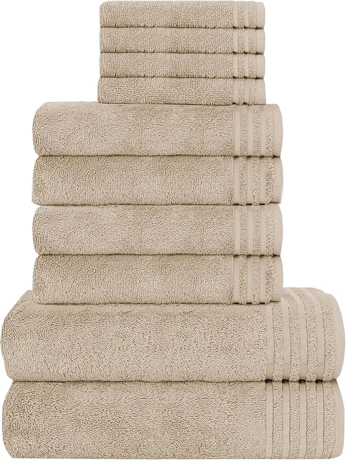 OLIVIA ROCCO Monaco 10 Piece Luxury Egyptian Cotton Towel Set 500 GSM With 4 Face Towels 4 Hand Towels 2 Bath Towels For Bathroom