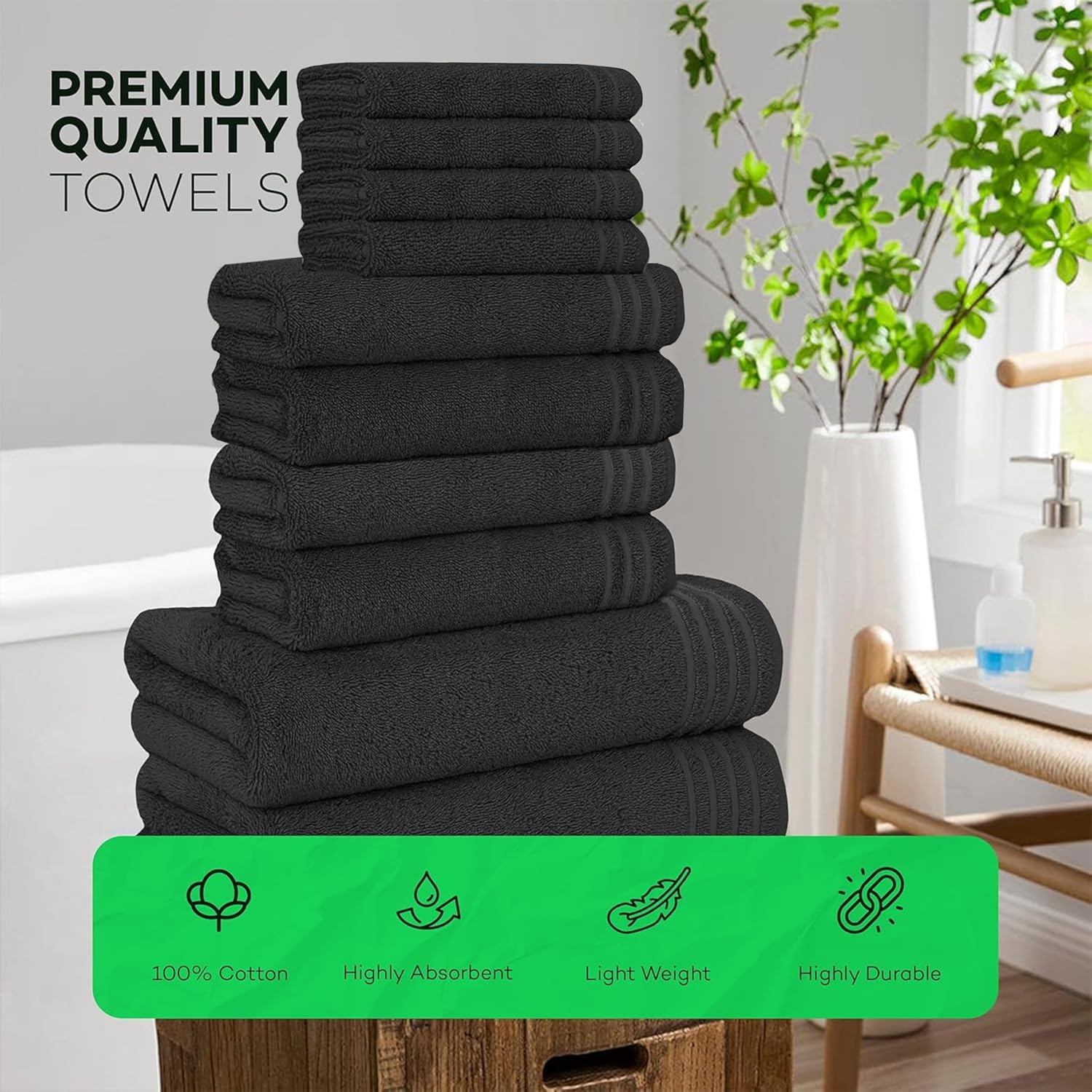 OLIVIA ROCCO Monaco 10 Piece Luxury Egyptian Cotton Towel Set 500 GSM With 4 Face Towels 4 Hand Towels 2 Bath Towels For Bathroom