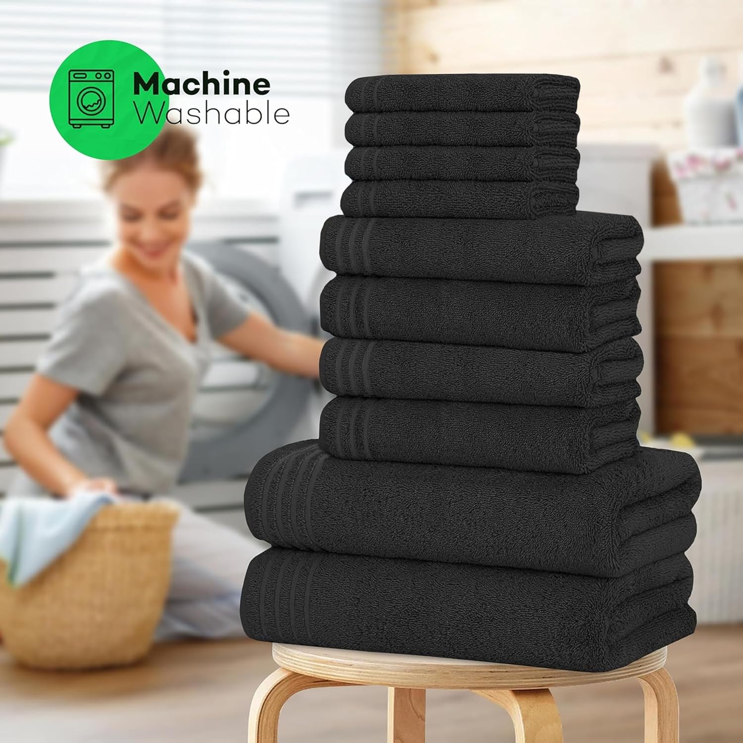 OLIVIA ROCCO Monaco 10 Piece Luxury Egyptian Cotton Towel Set 500 GSM With 4 Face Towels 4 Hand Towels 2 Bath Towels For Bathroom