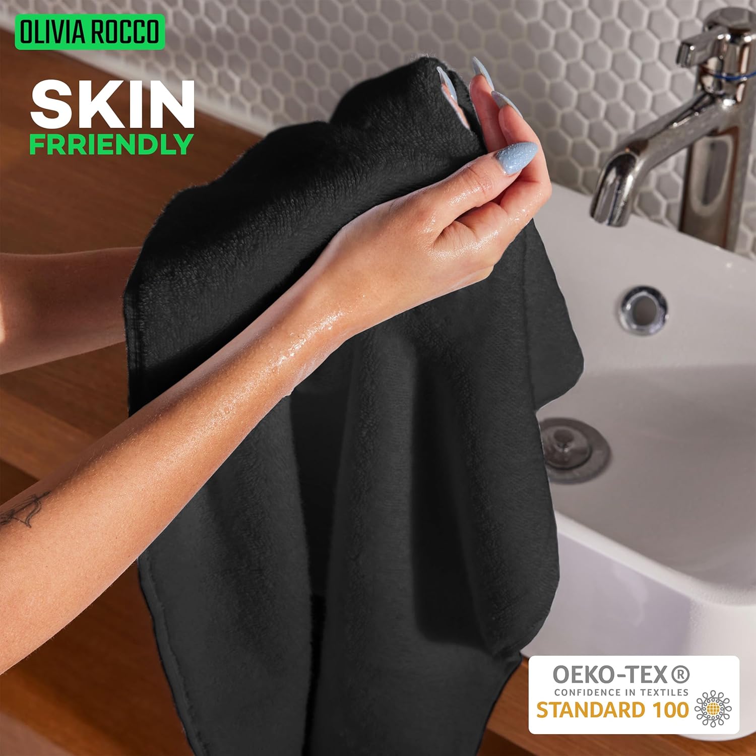 OLIVIA ROCCO Monaco 10 Piece Luxury Egyptian Cotton Towel Set 500 GSM With 4 Face Towels 4 Hand Towels 2 Bath Towels For Bathroom