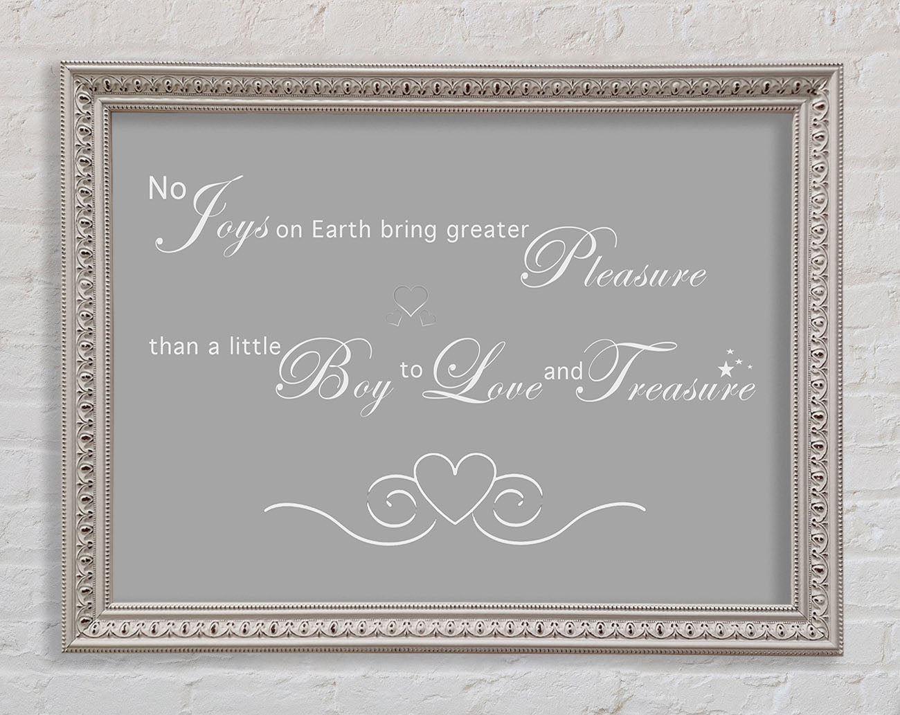 Boys Room Quote No Joys On Earth Bring Pleasure Grey White Framed Wall Art