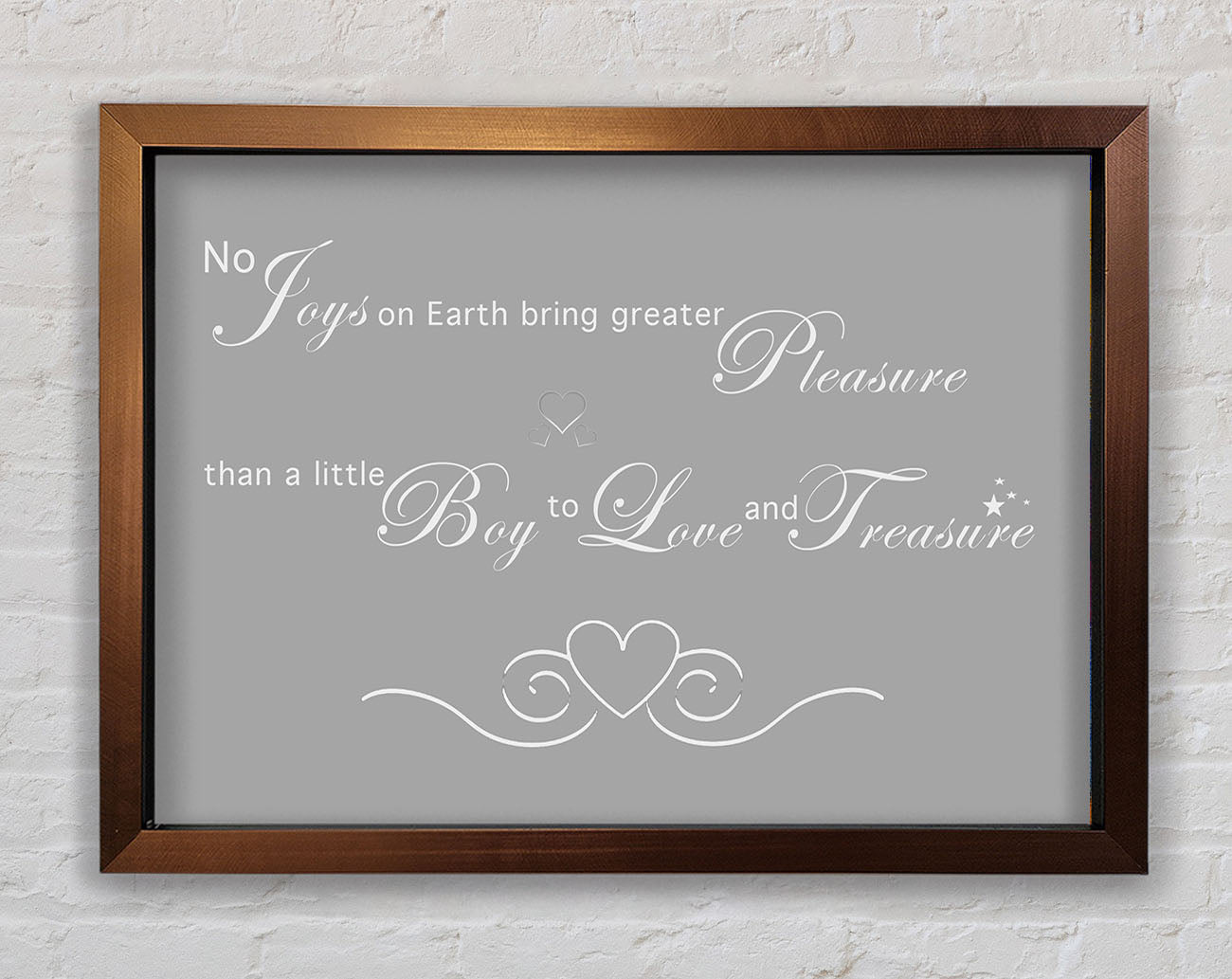 Boys Room Quote No Joys On Earth Bring Pleasure Grey White Framed Wall Art