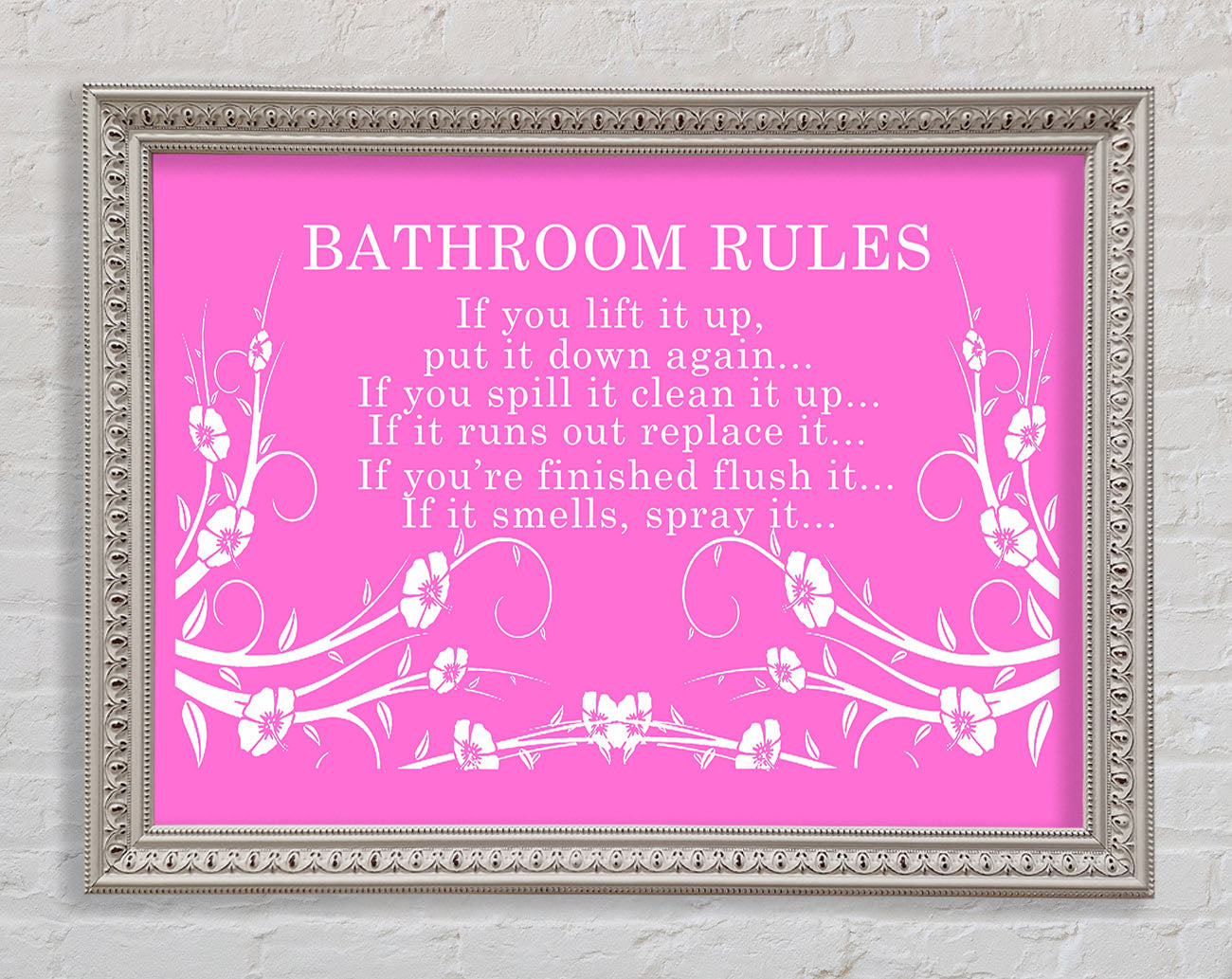 Bathroom Quote Bathroom Rules 2 Vivid Pink Framed Wall Art