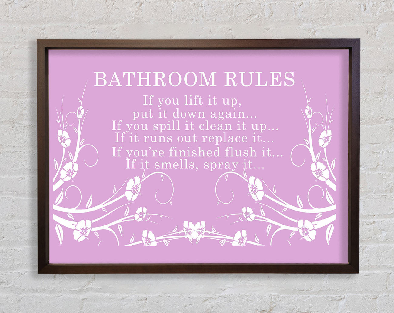 Bathroom Quote Bathroom Rules 2 Pink Framed Wall Art