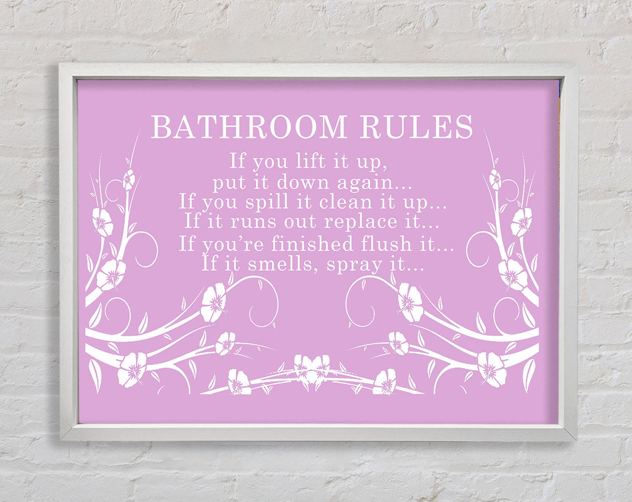 Bathroom Quote Bathroom Rules 2 Pink Framed Wall Art