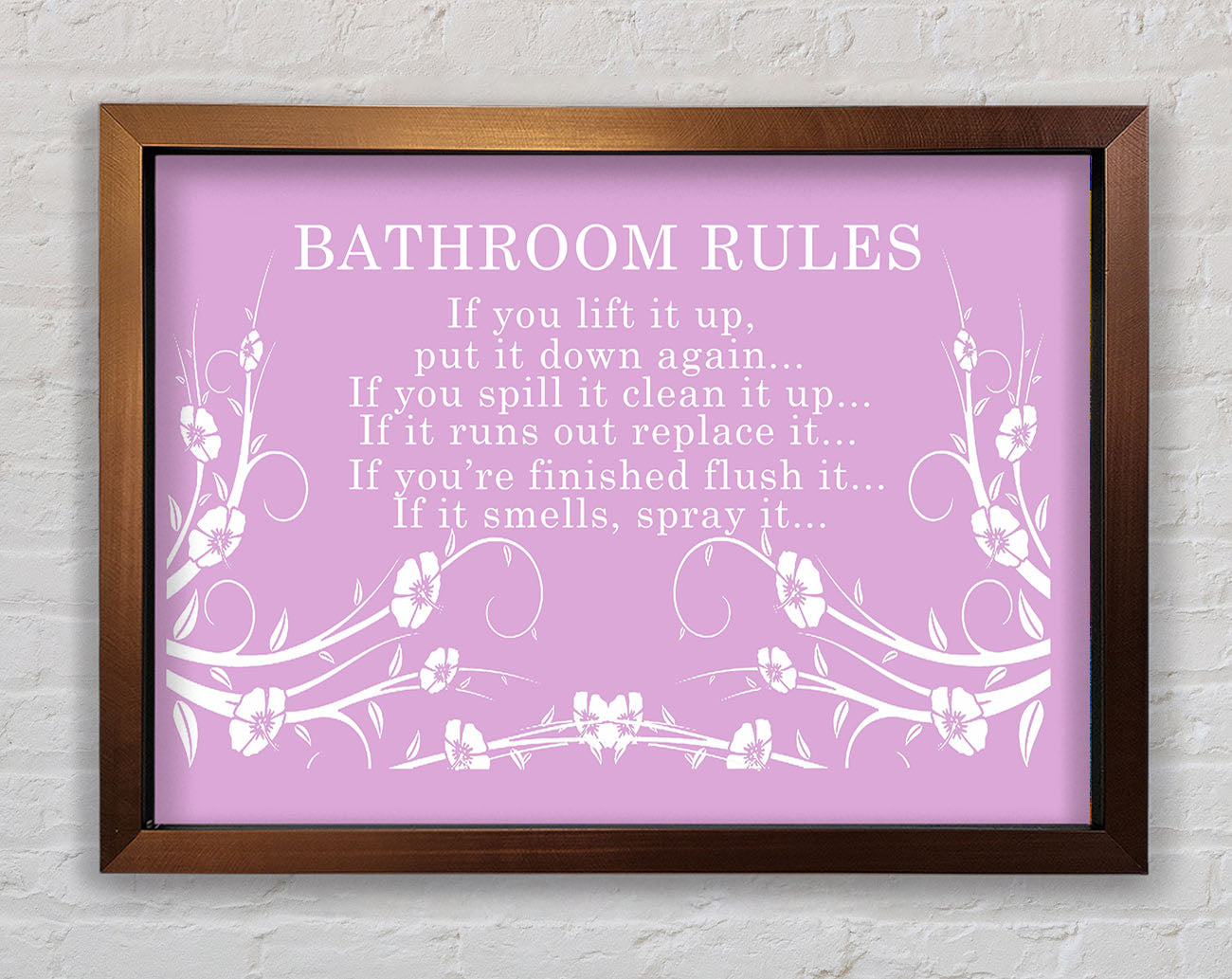 Bathroom Quote Bathroom Rules 2 Pink Framed Wall Art