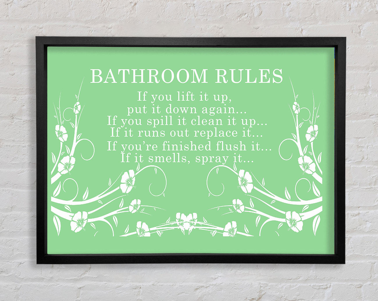 Bathroom Quote Bathroom Rules 2 Green Framed Wall Art