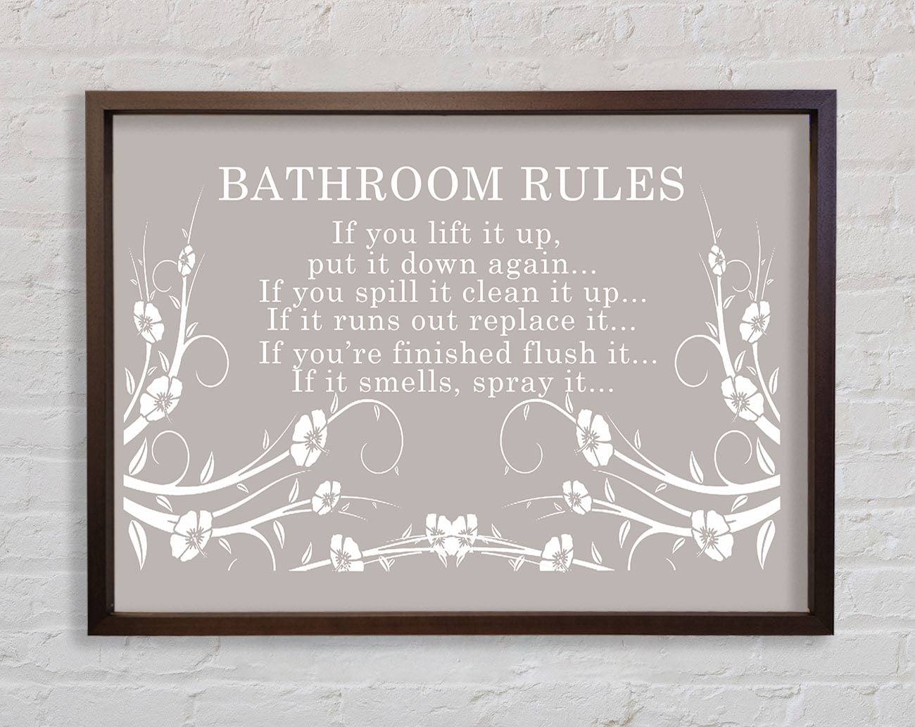 Bathroom Quote Bathroom Rules 2 Beige Framed Wall Art