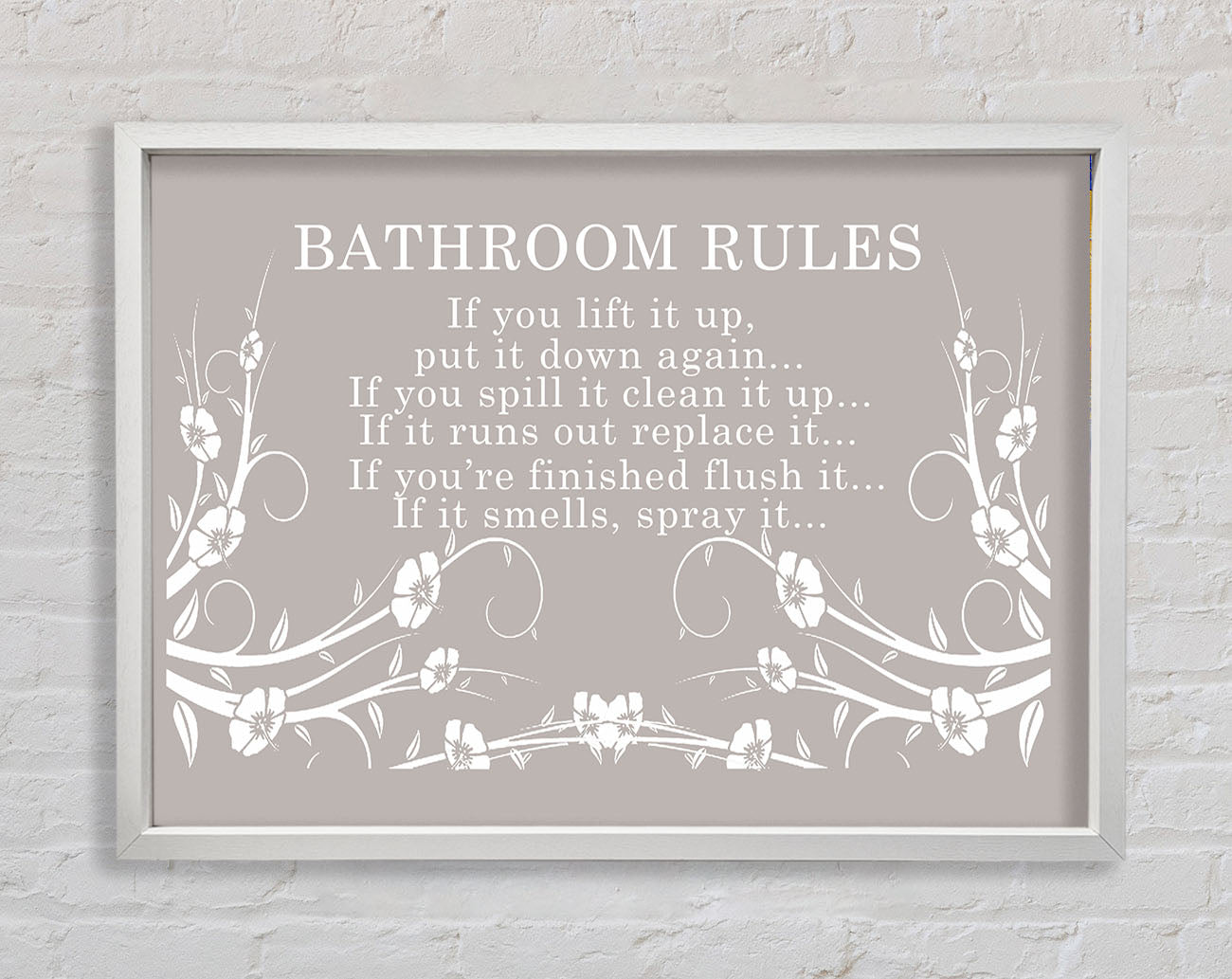 Bathroom Quote Bathroom Rules 2 Beige Framed Wall Art