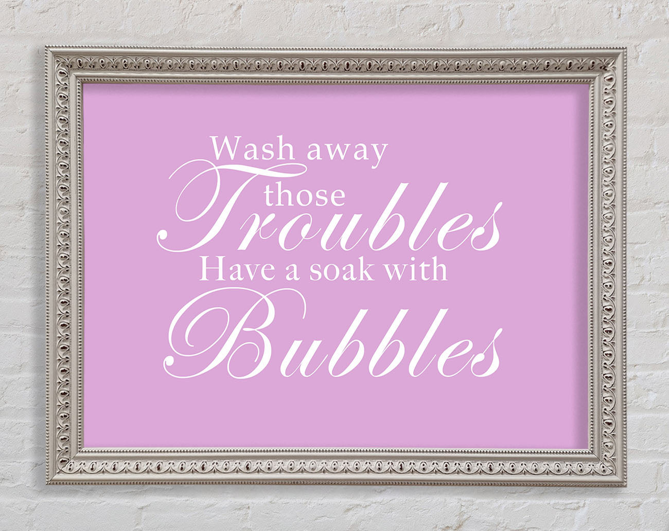 Bathroom Quote Wash Away Those Troubles Pink Framed Wall Art