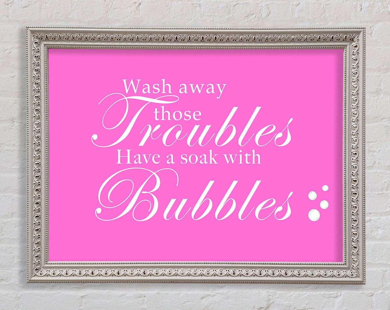 Bathroom Quote Wash Away Those Troubles Bubbles Vivid Pink Framed Wall Art