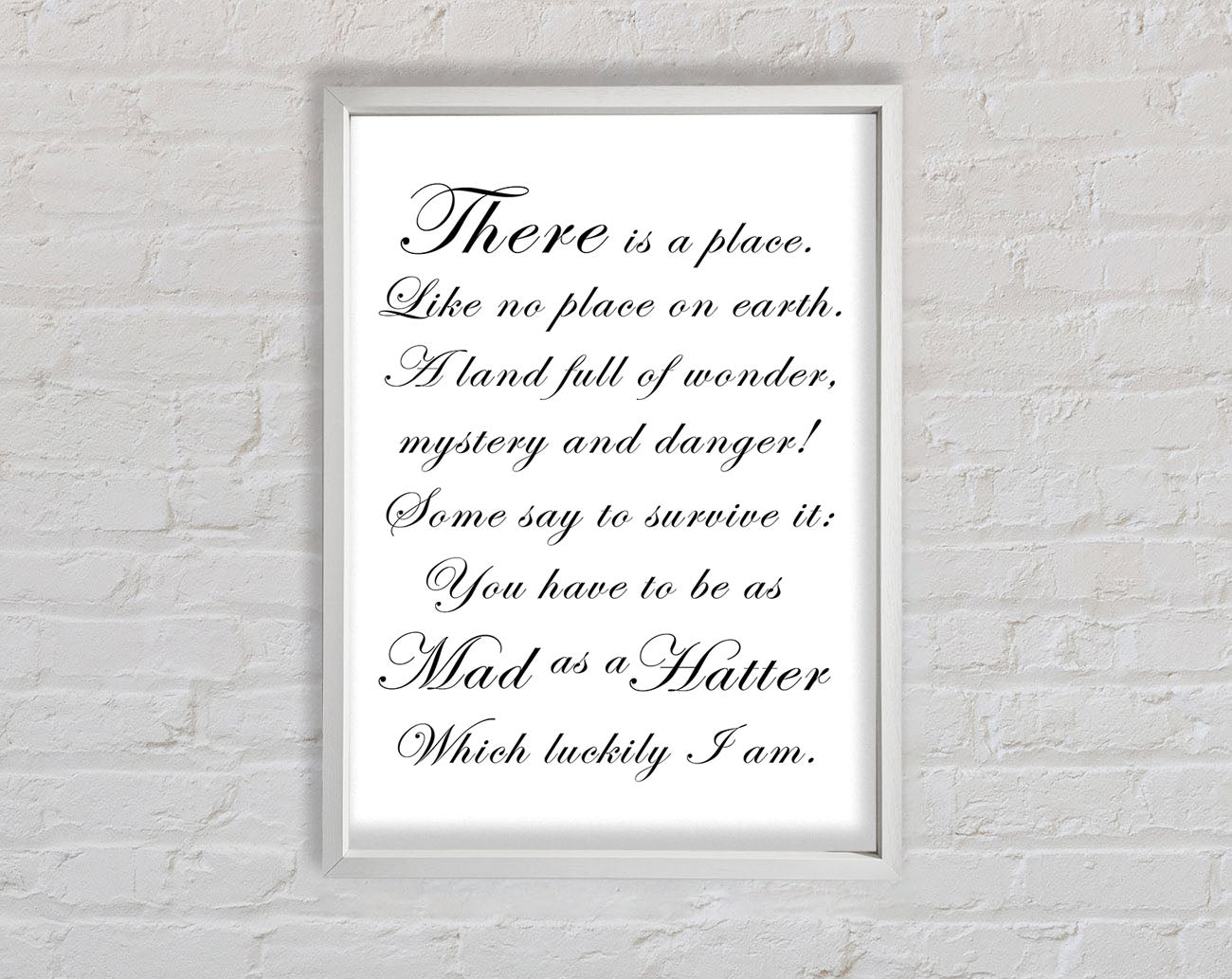 Alice In Wonderland As Mad As A Hatter White Framed Wall Art