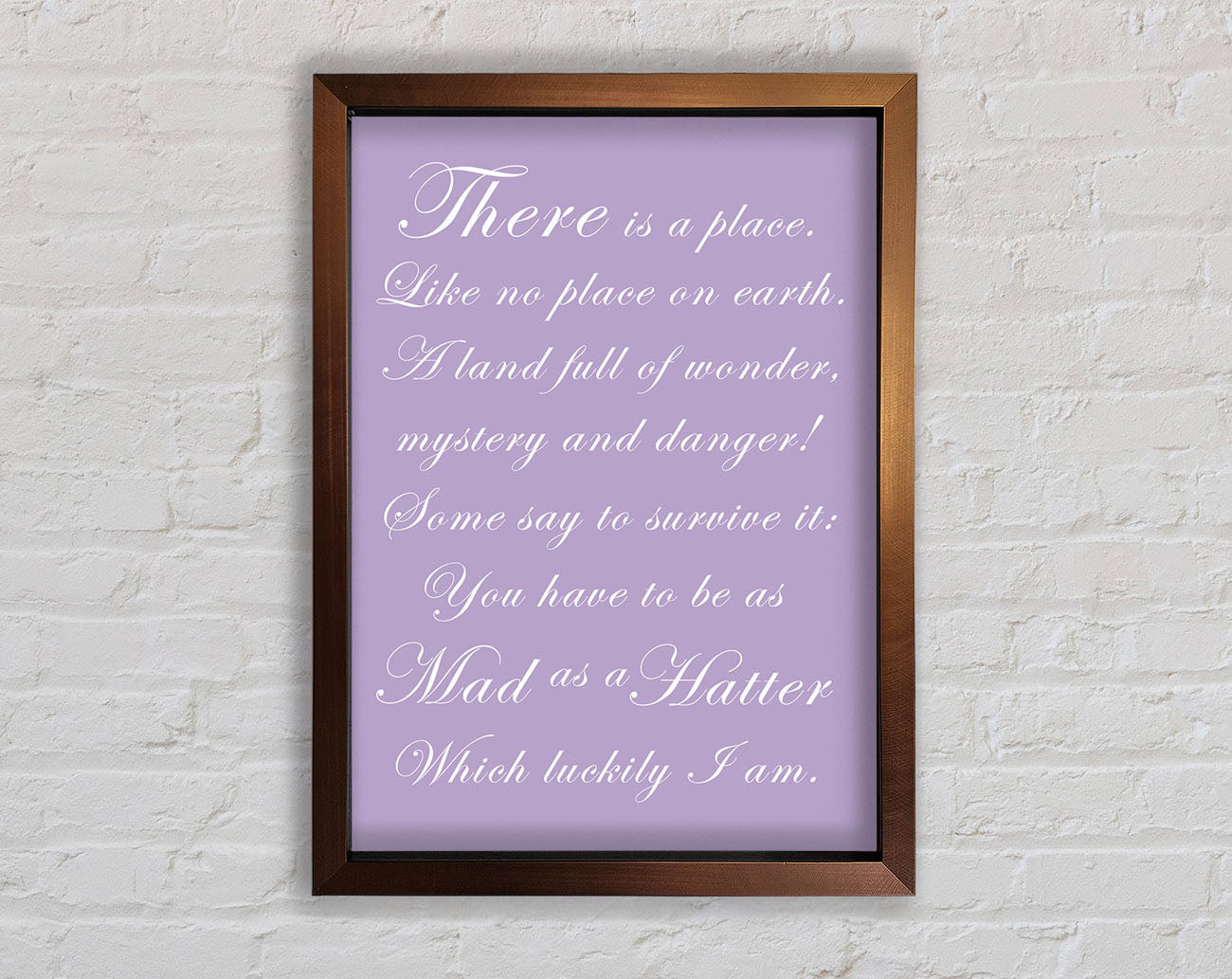 Alice In Wonderland As Mad As A Hatter Lilac Framed Wall Art
