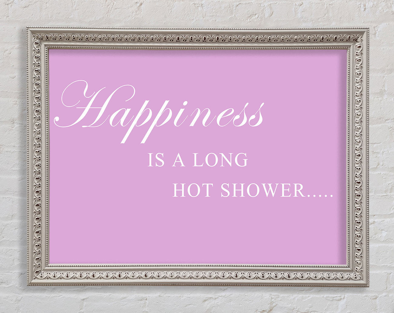 Bathroom Quote Happiness Is A Long Hot Shower Pink Framed Wall Art