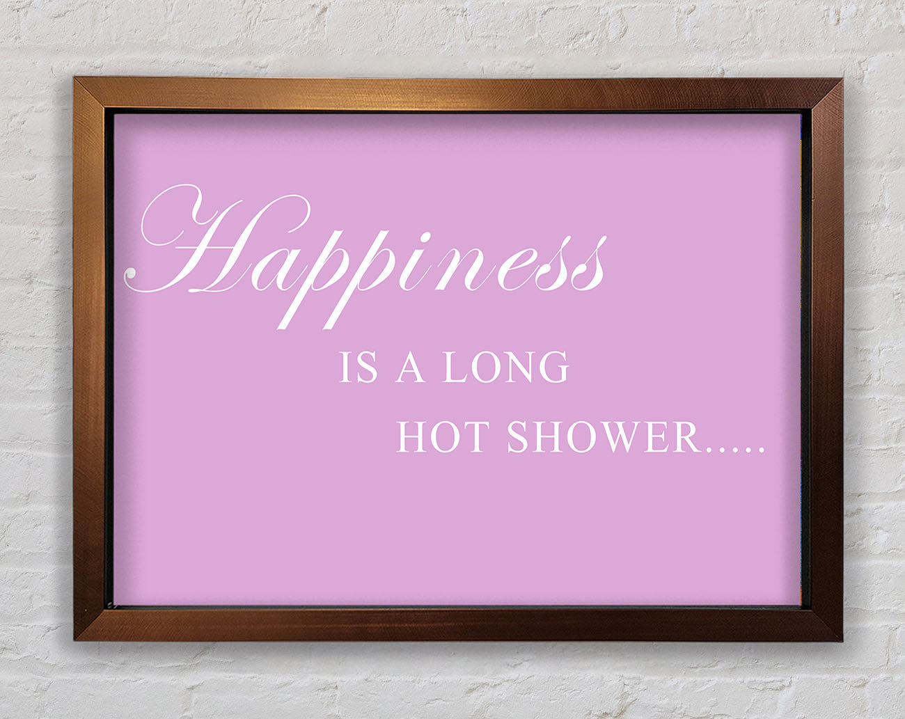 Bathroom Quote Happiness Is A Long Hot Shower Pink Framed Wall Art