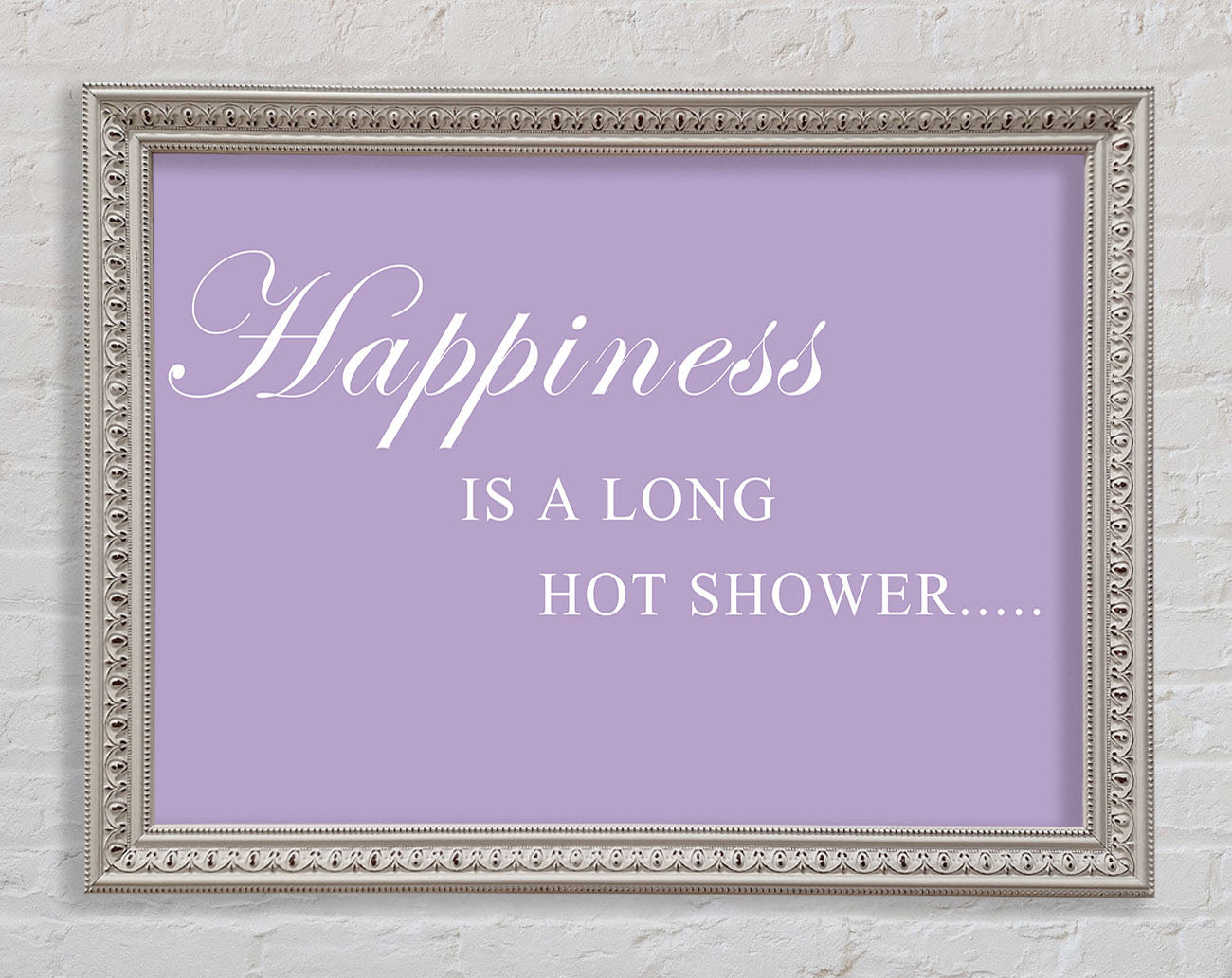 Bathroom Quote Happiness Is A Long Hot Shower Lilac Framed Wall Art