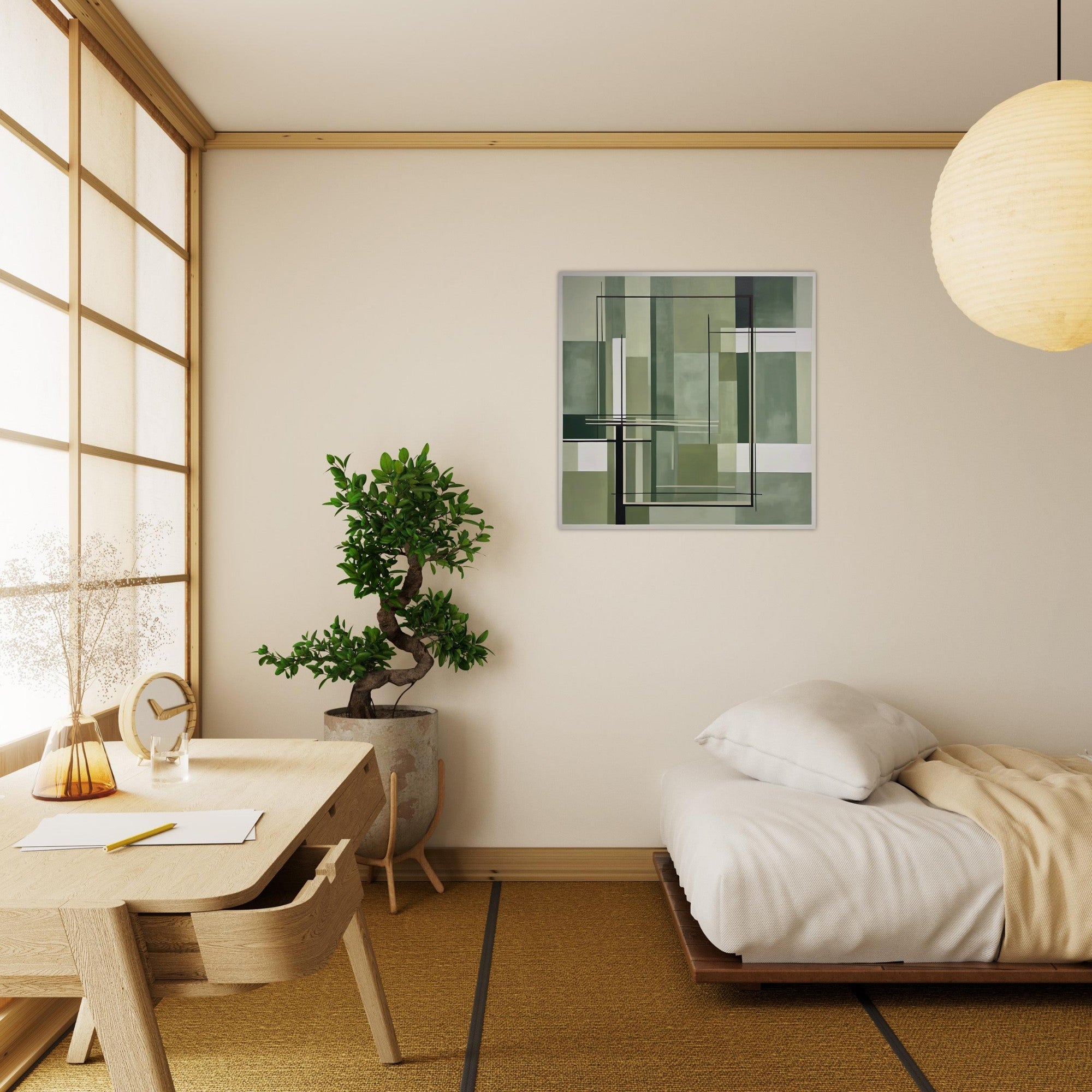 Sage Green Abstract Wall Art Print – Minimalist Geometric Poster, Modern Neutral Scandinavian Living Room Decor